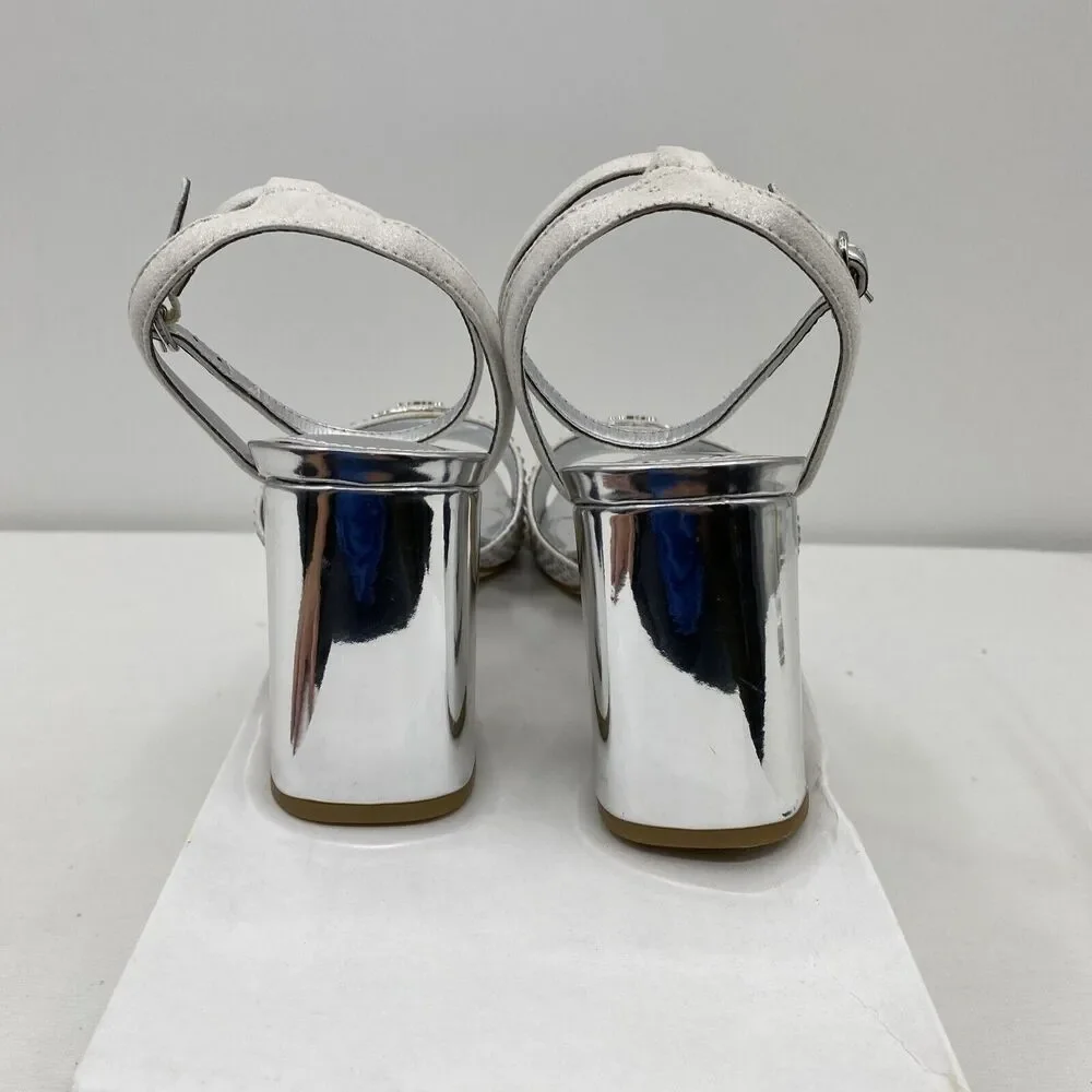 Guess Womens Gelya Silver Ankle Strap Dressy Heels 6 Medium (B,M)